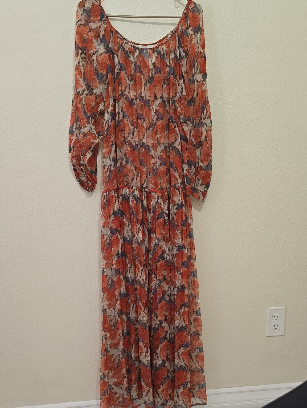 Mes Demoiselles Orange and Blue Floral Boho Maxi Dress